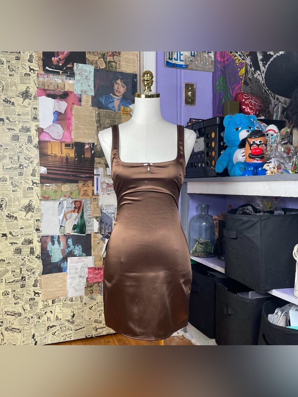 Brown Satin Mini Dress